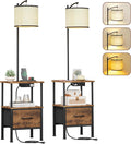 HIGDBFE End Table with Light Set of 2, Side Table with Charging Station & USB Ports, Nightstand with Fabric Drawer, Coffee Table with 3 Color Temperatures Light for Living Room, Rustic Brown, 14.9" W