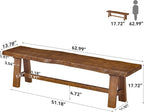 63" Long Solid Wood Dining Bench, Farmhouse Entryway Bench with Angled Legs for Dining Room, Kitchen, Entryway, Rustic Brown