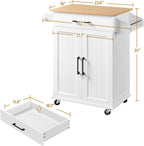 Yaheetech Kitchen Cart with Drawer, Kitchen Island on Wheels with Storage Rack & Cabinets, Microwave Cart for Kitchen with Storage, Rolling Coffee Cart Station, White