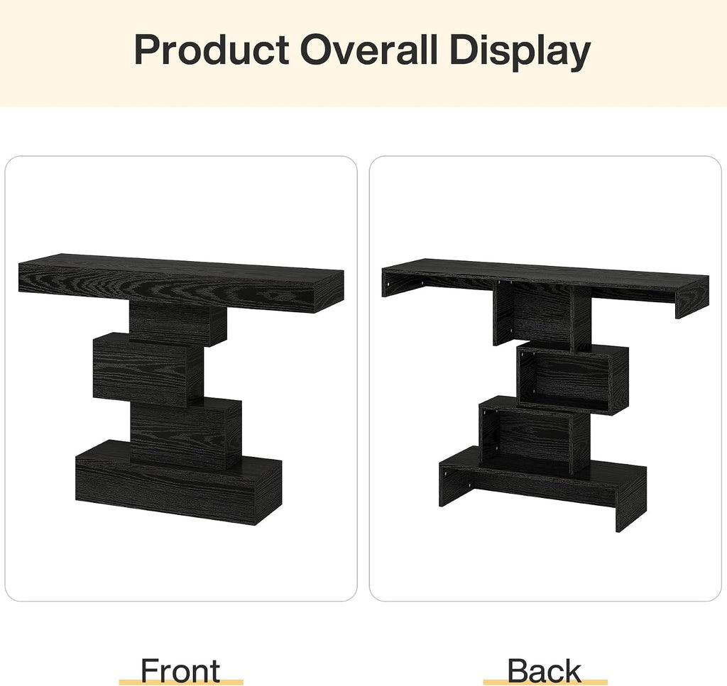 Tribesigns 42.5" Farmhouse Console Table, Narrow Wood Sofa Table Behind Couch with Geometric Base, Industrial Entryway Accent Table for Living Room, Hallway, Entrance (Black)