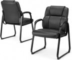 Simple Deluxe 2pcs Leather Guest Chairs with Padded Arms & Sled Base, Single Wheelless Stationary Lounge Seat, Ideal for Conference, Reception, Lobby, Home Office and Bedrooms, Black