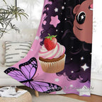 Black Girl Curtains, Cute Cartoon Window Drapes with Space Butterflies and Cupcakes, Room Darkening Privacy Treatments for Kids Nursery Bedroom31.5 W x 72" L (Pack of 2)