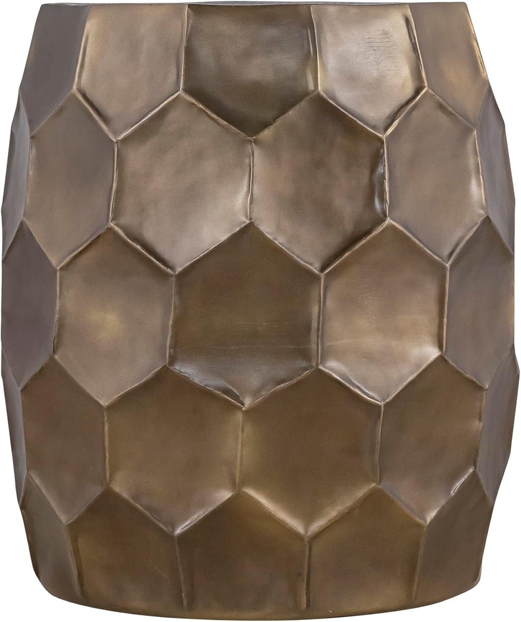 Modern Contemporary Aluminum Material 21" Height End Table, Side Table with Glossy Diamond-Patterned Base Gold