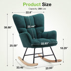 Rocking Chair Nursery Glider Recliner, Teddy Upholstered Nursing Chairs with Soft Seat Cushion Comfortable Armrests High Backrest for Bedroom Reading Living Room, Easy Assembly, Green