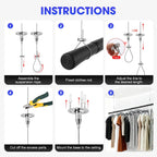 4 Pack Ceiling Mount Curtain Rod Support, 117" Heavy Duty Adjustable Stainless Steel Suspension Wire, Rustproof Anti-Sagging Bracket Kit for Curved, L-Shaped Rods, Closet Poles