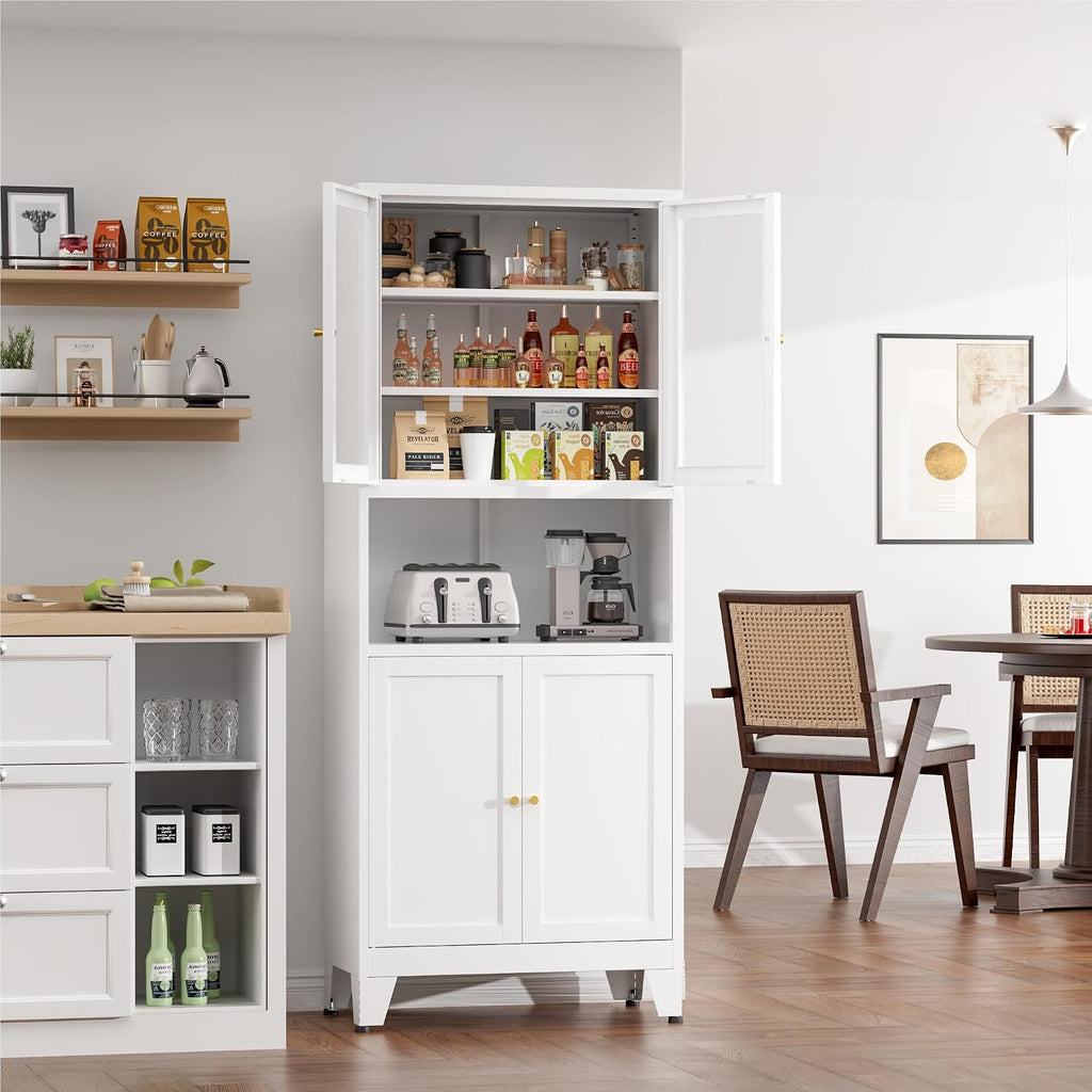 COFaR 69" Tall Modern Kitchen Pantry,Metal Storage Cabinet with Adjustable Shelves,Pantry Cabinet with 6-Tier,Freestanding Cupboard for Kitchen,Dining Room,Living Room,Bathroom,White