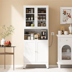 COFaR 69" Metal Pantry Cabinet,Metal Storage Cabinet with 2 Glass Doors | Tall Kitchen Pantry with Doors and Shelves, Microwave Shelf, Freestanding Cupboard for Kitchen, Dining Room, Bathroom, White