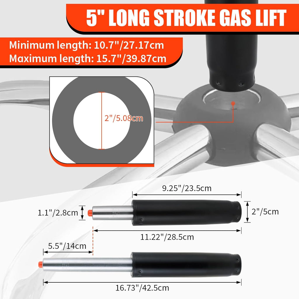 Universal Office Chair Gas Lift Cylinder Replacement, 5.5" Long Stroke Gas Lift, Heavy Duty Gas Lift Hydraulic/Pneumatic Piston for Office Chair/Gaming Chair