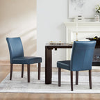 Watson & Whitely Dining Chairs Set of 6, Faux Leather Upholstered Armless Dining Room Chairs with Solid Wood Legs & Back Side Chair for Kitchen, Living Room, Restaurant, Blue