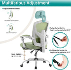 DUMOS Office Desk Chair with Footrest Ergonomic Gaming Chair for Adults Computer Mesh, Lumbar Support,Swivel Reclining with Headrest, Comfy Armrest for Home, Office, Work, Study, Light Green