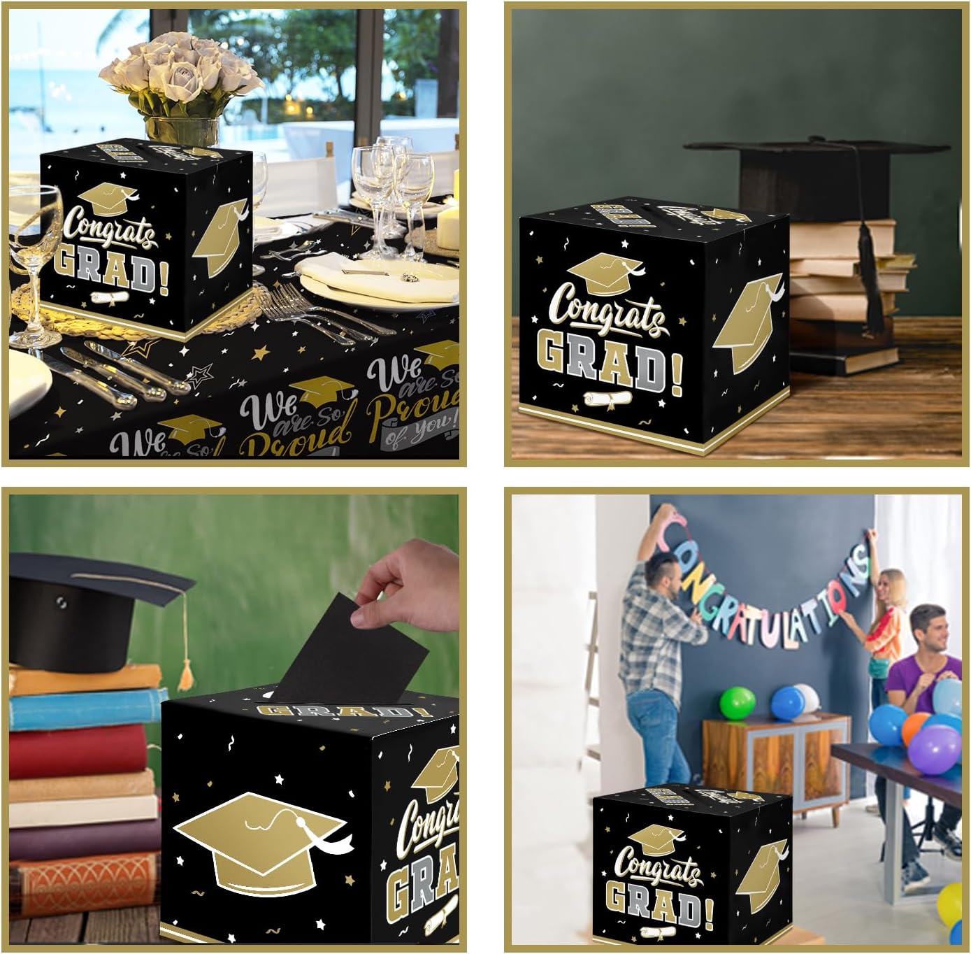 Gatherfun Graduation Decorations 2026 Graduation Box Graduation Card Box for Graduation Gift Graduation Party Favors Decor Party Supplies （Black and Gold）