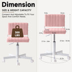 Office Chair Vanity Chair with Wheels, Comfy Small Desk Chair Vanity Chair with Back, Cute Teddy Armless Adjustable Swivel Chair for Bedroom Home Computer Task, Pink