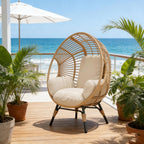 Egg Chair Outdoor Indoor Wicker, 8-Inch Cushion, 400lbs Capacity, Easy-Clean Removable Cover Balcony Chairs(Natural)