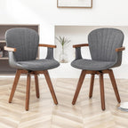 LUNLING Swivel Dining Chairs, Mid Century Modern Gray Fabric+Faux Leather Kitchen Chairs with Arms,Bamboo Legs Side Chairs No Wheels,Accent Chair for Dining Rooms and Offices,Gray Fabric,1PCS