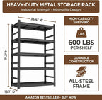 5 Tier Metal Bookshelf with Anti-Drop Fence, 72" H Adjustable Tall Bookcase, Heavy Duty 3000 LBS Modern Deep Book Shelf, Bolt-Free Storage Shelves for Living Room, Home Office, Garage
