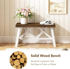 Wnutrees 30" Farmhouse Wood Bench, Rustic Solid Wood Entryway Bench Seat with Double X-Structure for Dining Area Living Room Hallway, Structural Stability, White