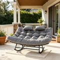 ROCSUMOO Outdoor Double Rocking Chair, Upgraded Patio Rocking Papasan Chair, Oversized Rocking Papasan Chair with Thick Water-Repellent Fabric Cushion, Comfy Rocking Chair 600 lbs (Grey)