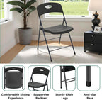 2 Pack Black Folding Chair, Plastic Portable Stackable Commercial Seats with Steel Frame 350lb, Heavy Duty Foldable Chair for Indoor and Outdoor, Patio, Office, Picnic, Kitchen, Events