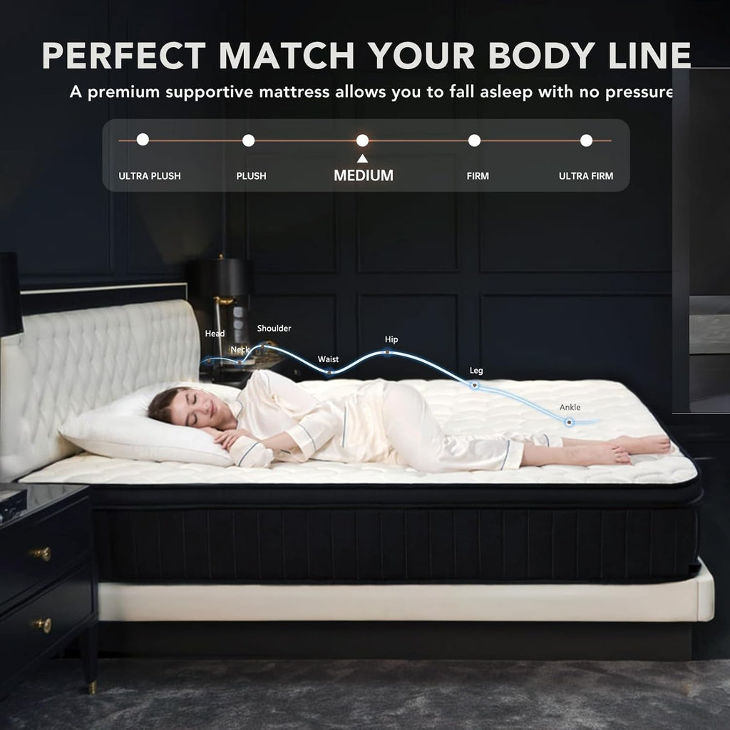 Moccona 12 Inch Full Size Mattresses, Memory Foam Hybrid Mattress in a Box with Independent Spring, Soft and Comfortable, Pressure Relief, CertiPUR-US Certified, Medium