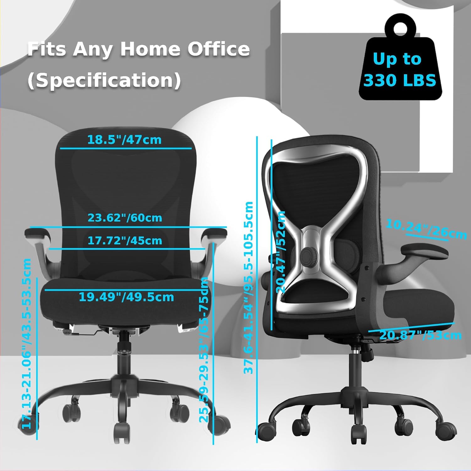 Office Desk Chair with Ergonomic Lumbar Support, Extra-Thick Seat Cushion, Flip-up Arms, Breathable Mesh Back, Computer Task Chair for Home Office