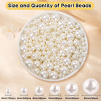 1300PCS Pearls for Vase Filler,Ivory Pearl Beads with No Hole,Vase Filler Fake Pearls, Artificial Plastic Pearl Beads for Table Scatters, Wedding Party,Decoration
