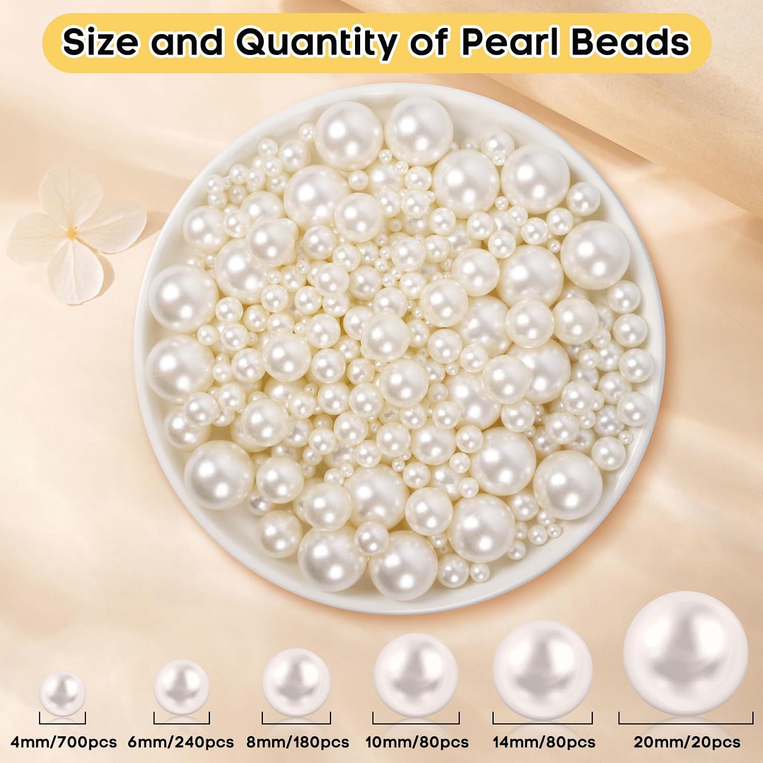 1300PCS Pearls for Vase Filler,Ivory Pearl Beads with No Hole,Vase Filler Fake Pearls, Artificial Plastic Pearl Beads for Table Scatters, Wedding Party,Decoration