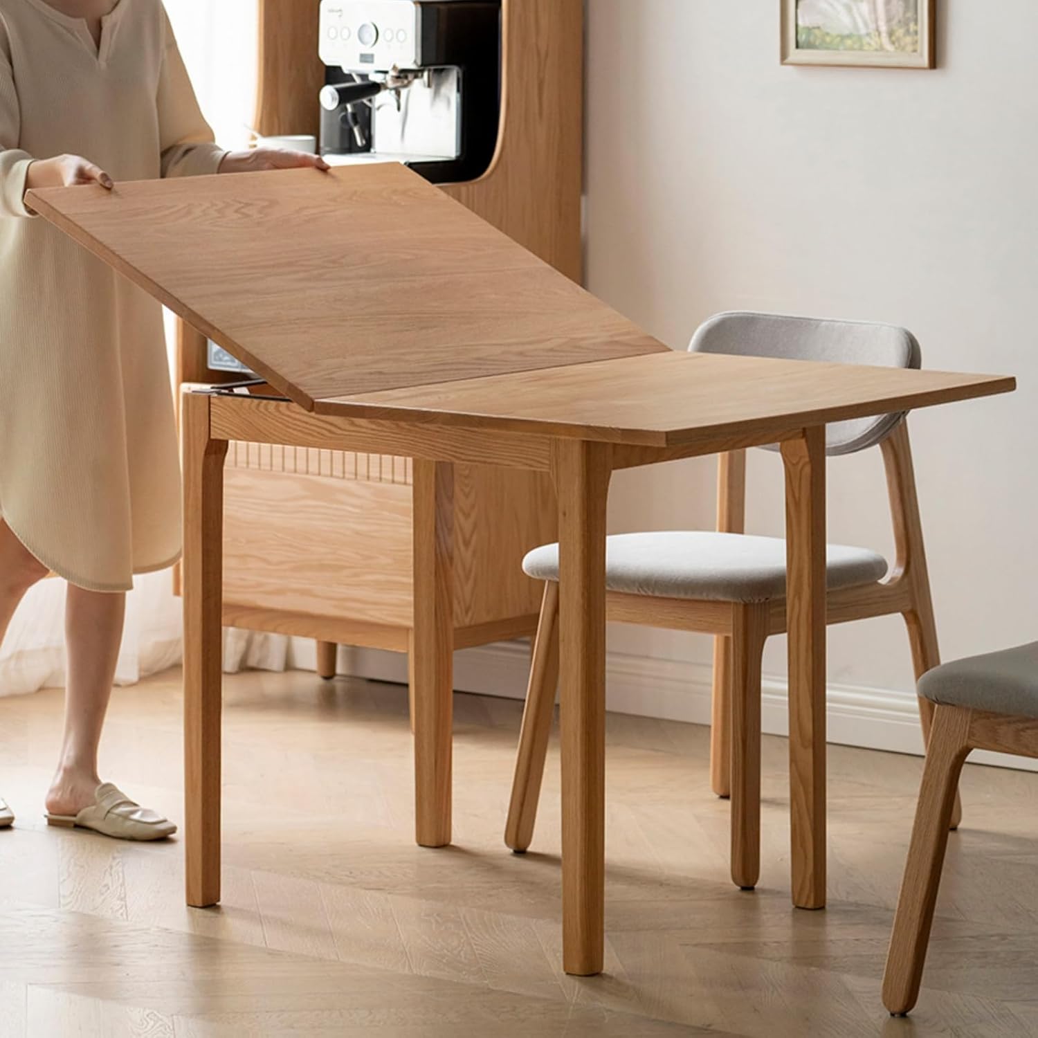 31"-47" Extendable Dining Table Chairs and bench Set for 4, Solid Wood Folding Kitchen Table with Oak Wood Legs, Space-Saving Dinner Tables for Living Room, Kitchen(Original, 1table+2chairs+1bench)