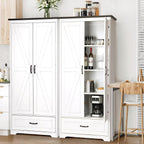 VOWNER 71" Tall Kitchen Pantry with Adjustable Shelves, Large Wood Storage Cabinet with Drawer & 2 Barn Doors, Versatile Modern Farmhouse Storage Cabinet for Kitchen, Dining Room, Living Room, White