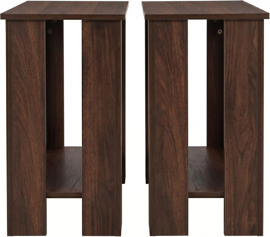 HOME DESIGN Telluride End Table Set of 2, Modern Wood Accent Tables with Lower Shelf, Living Room/Bedroom Side Tables — Available in Walnut or Black Finish