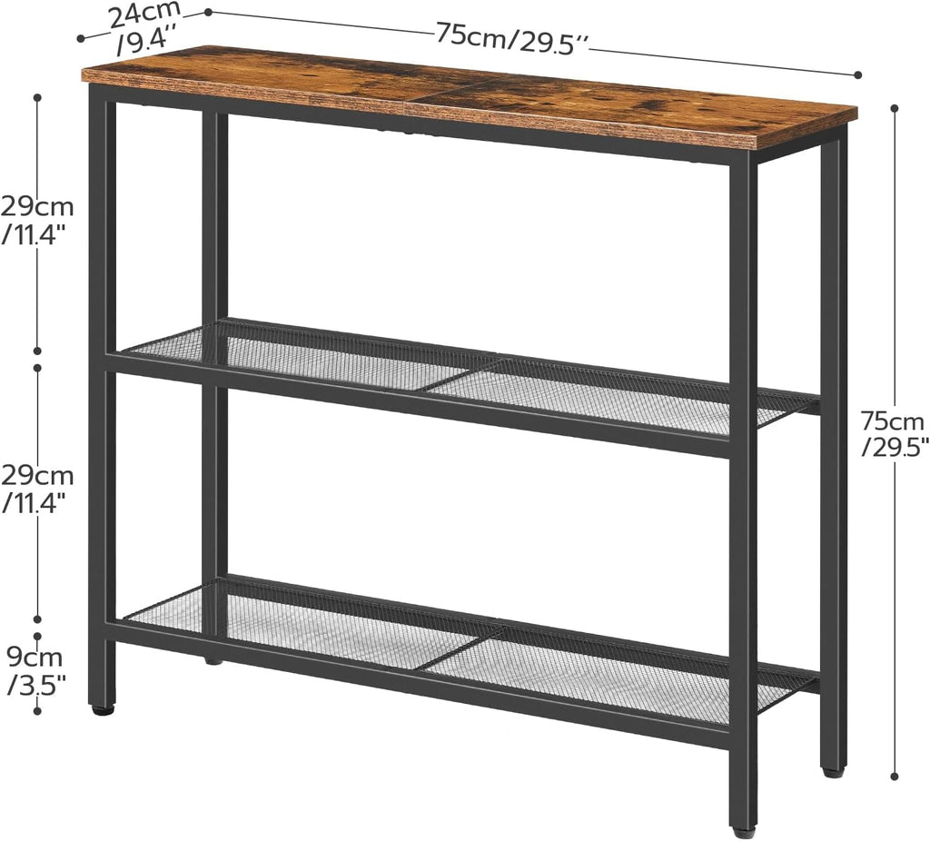 HOOBRO Small Narrow Side Table with Charging Station, Thin Sofa Table with Shelves, Slim Nightstand with USB Ports Outlet, for Hallway, Entrance, Living Room, Bedroom BF73XG01 BF102UBZ01
