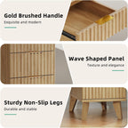 Kalrin Charging Nightstand with Hidden Outlets & 3 Drawers, Modern End Table, Bedside Table with USB Ports, Wave Groove Design, Compact Size, Heavy Duty Engineered Wood, Natural Wood Color