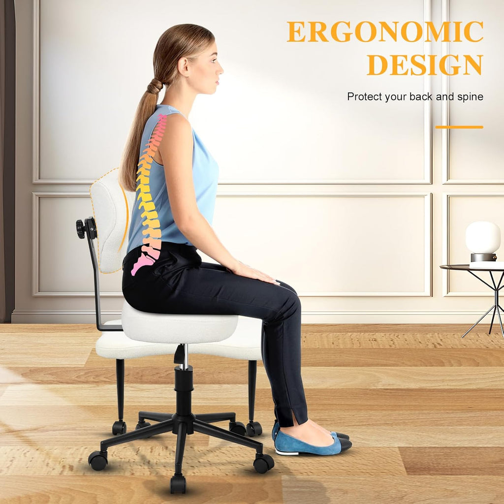 Cross Legged Office Chair with Wheels,Ergonomic Yoga Chairs Meditation Chair with Back Support Wide Criss Cross Design Lumbar Support, Kneeling Chairs Adjustable Height Flexible Design (Beige)