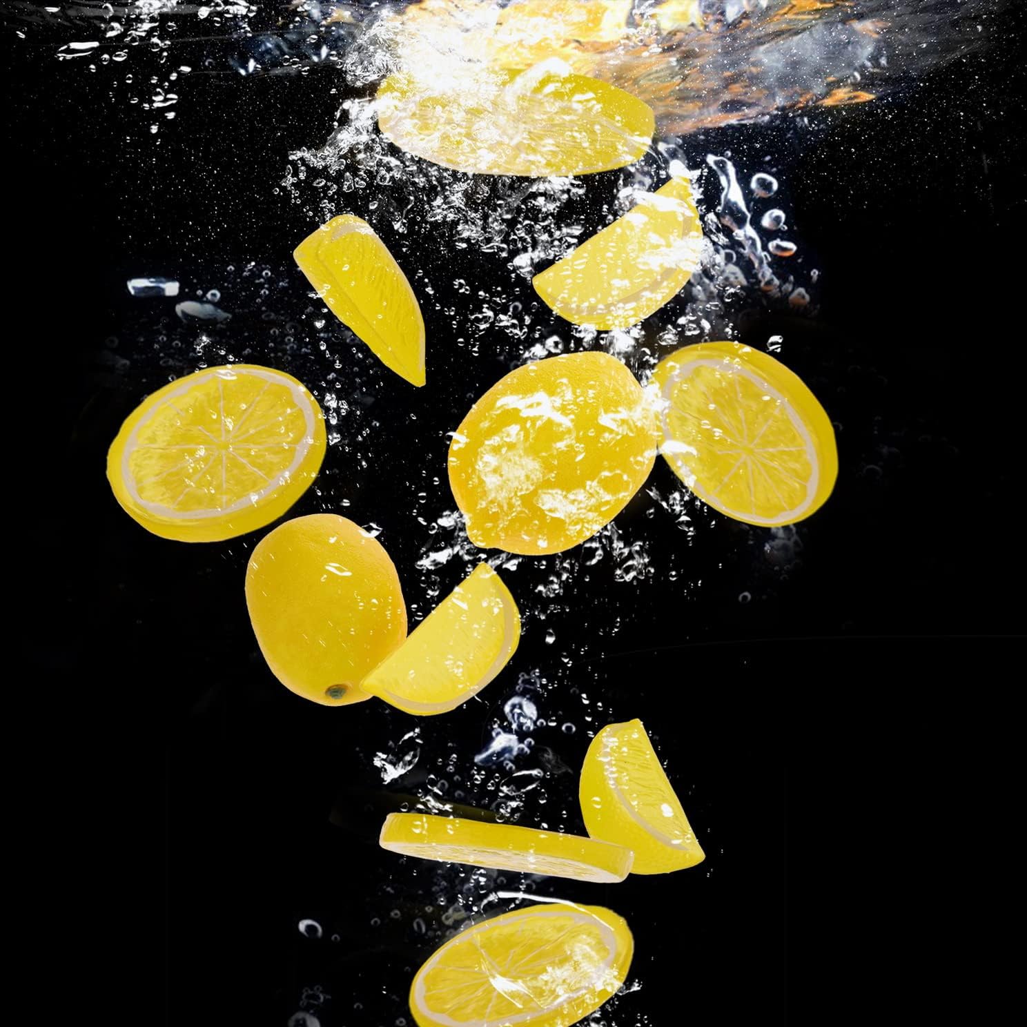 Woration 20 Pack Simulation Lemon & Slices Blocks Set, Artificial Plastic Lemon Slice Lifelike Fake Lemon Decor Fake Fruit for Wedding Photography Prop Party Display