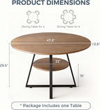 GOODONE 47.2 Inch Round Dining Table, Farmhouse Round Kitchen Table for 4, Circle Dinner Table with Wooden Top and Metal Base for Dining Room, Living Room, Kitchen (Brown)
