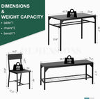 Shintenchi Kitchen Table Chairs Set of 4, Dining Table Set for 4 with Bench and Chairs, 4 Pieces Kitchen Table Set with Storage Rack & Metal Frame for Small Space, Solid Black