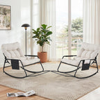 ONBRILL Adjustable Backrest Rocking Chair, Patio Rocking Chair with Cushion, Papasan Chair with Footrest, Indoor & Outdoor Rocker Chair for Living Room, Bedroom, Patio, Garden, Cream White