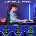 RGB Gaming Chair with LED Lights and Massage Ergonomic Computer Chair with Footrest High Back Video Game Chair with Adjustable Lumbar Support Linkage Armrest Green and Black