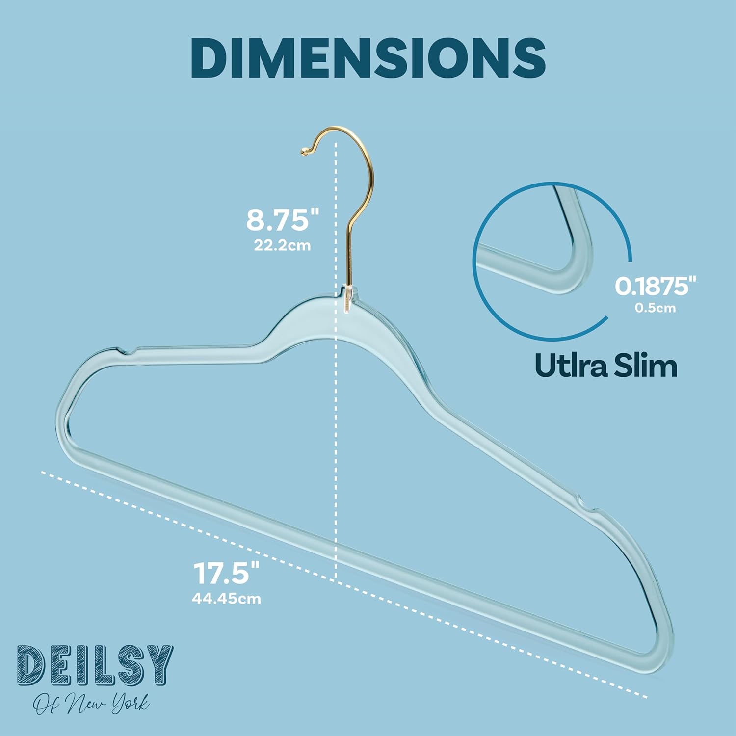 DEILSY™ Clear Hangers 50 Pack with Gold Hook - Non Velvet Slim Hangers - Durable Hanger Space Saver for Closet Organization, Shirts, Dresses, Jackets, Pants, Adult Clothes Storage Solution