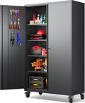 SISESOL Wide & Deep Metal Storage Cabinet with Wheels,Tall Rolling Garage Storage Cabinet with Lock,Black Metal Cabinets with Pegboards and Shelves,Tool Locker for Garage,Home,Office,43''Wx 20''Dx71"H