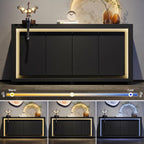 63"Sideboard Buffet Cabinet,Kitchen Buffet Storage Cabinet with Power Outlets & LED Light, Modern Storage Cabinet with 4 Doors,Coffee Bar Console Wine Bar for Living Room,Kitchen,Hallway (Black)