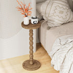 Small Side Table, Rubberwood‌ Drink Table for Small Spaces, Solid Wood Pedestal Coffee Tables, Round End Tables for Living Room, Sofa Couch, Bedroom, Corners, and Office (Brown, 9.4 inch)