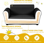 HONEY JOY Kids Sofa, 2 Seat Toddler Couch Lounge Bed with Ottoman, Sturdy Wood Construction, Children PU Leather Upholstered Loveseat Armrest Chair for Bedroom Living Room, Double Seat w/Stool (Black)