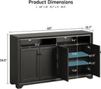 ONBRILL 60 Inches Sideboard Buffet Cabinet with Storage, 4 Doors Large Sideboard, Kitchen Cabinet with Open Shelf & Adjustable Shelf, Kitchen Coffee Bar Console Table for Living Room, Hallway, Black