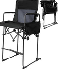 Portable 29" Seat Height Tall Folding Camping Chair High Foldable Directors Chair Bar Height Stool with Side Table and Storage Bag for Makeup Artist, Lawn,Craft Show,Supports 350LBS Black