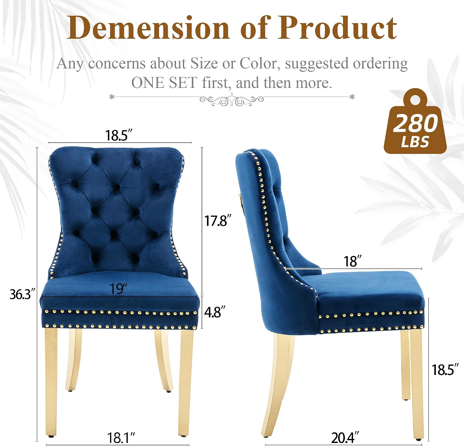 civama Dining Room Chairs Set of 6, Velvet Nikki Collection Dining Chair Upholstered Modern Tufted Kitchen Chair with Nailhead Back Pull Ring Golden Steel Legs, Blue