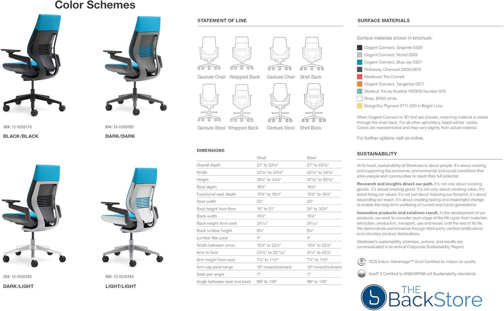 Steelcase Gesture Office Chair - Cogent Connect Wasabi Green Upholstered Wrapped Back Black Frame Low Seat Black Seat/Back/Arms Hard Floor Caster Wheels