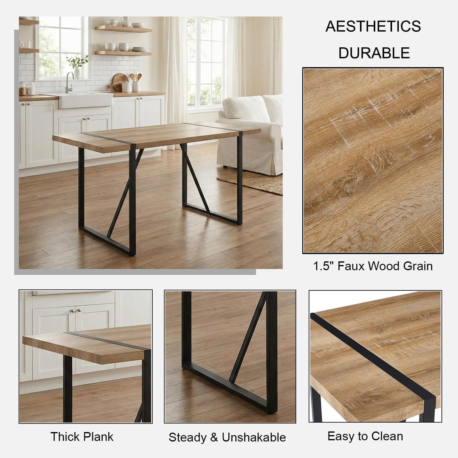 Dining Table Set for 4, Modern Table and Chairs Set of 4, 5 Piece Dining Table Set Include Wooden Rectangle Kitchen Table and 4 Fabric Chairs Ideal for Kitchen Dining Room Easy to Assemble