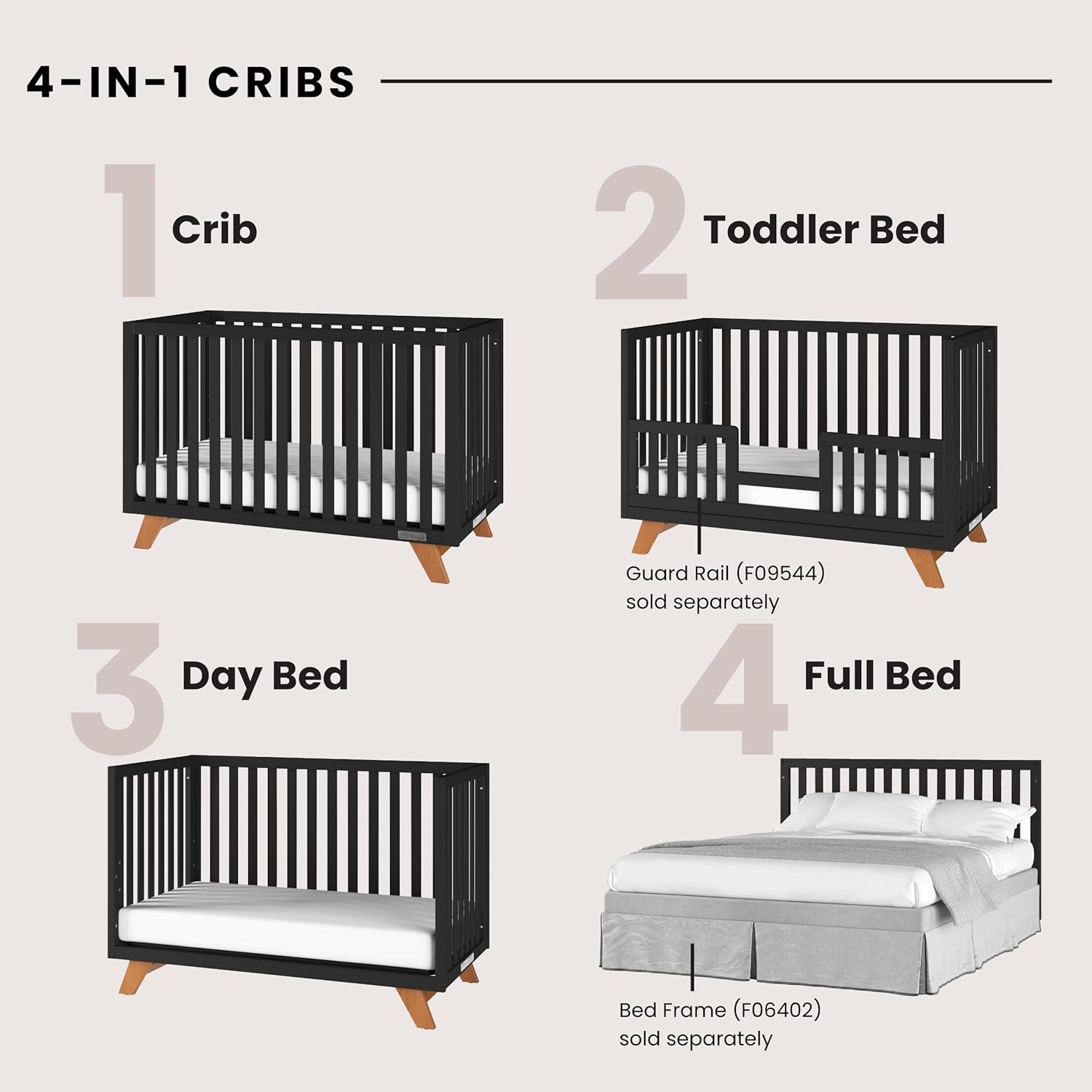 Child Craft SOHO 4-in-1 Crib and Dresser Nursery Set, 2-Piece, Includes 4-in-1 Convertible Crib and 3-Drawer Dresser (Ebony)