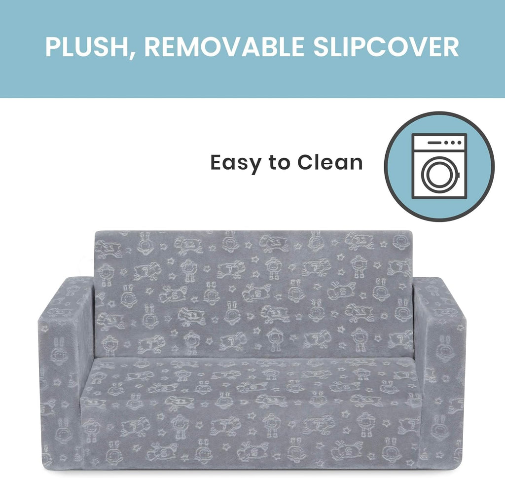 Delta Children - Serta Perfect Sleeper Kids 2-Seater Sofa, Convertible 2-in-1 Flip Open Toddler Couch Sleeper, Foam Chair for Playroom & Bedroom, Bed Lounger, Comfy Play Sleeping Lounge Chair, Grey