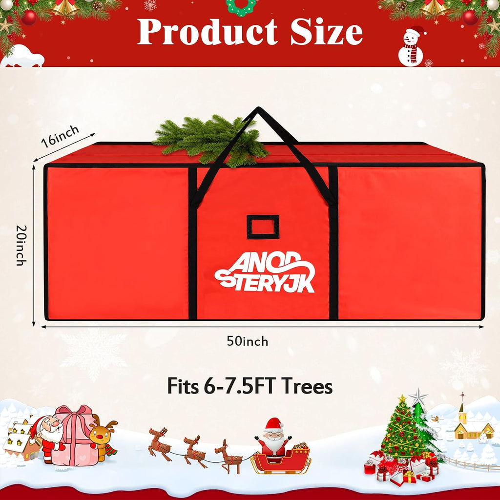 Christmas Tree Storage Bag 7.5 Ft, Heavy Duty 600D Oxford Cloth with Built-in Double Mesh Pockets, Double Zippers & Reinforced Handles (50×16×20in)